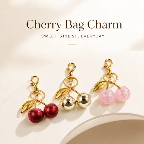 Cute Cherry Design Sparkly Bag Charm, Fashionable BagKeychain for Women & Girls, Trendy All-match & ExquisiteBag Charm for Birthday Gift, Purse Accessories