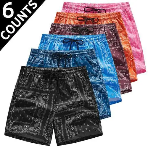Men's 6-Piece Paisley Print Relaxed Fit Shorts Set - Quick-Drying, Breathable, Gym-Ready Men's Clothing with Adjustable Drawstring, Tropical Style, 5 Sense Gift, TikTok Store Special Offer