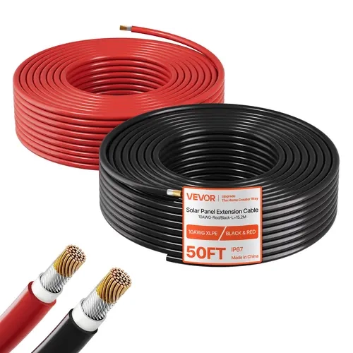 【toolupgrade】VEVOR Heavy Wire 10 AWG XLP Solar Panel Extension Cable Kit, 10AWG (6 mm²) TUV Tinned Copper, 50 Ft Reach, 25Yr Outdoor Use, Black+Red Set, -40°F to 194°F Ok, Low Resistance, IP67 Dustproof & Water Resistant, for Off-Grid Solar Panels