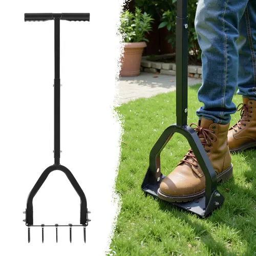 VEVOR Manual Core Lawn Aerator, 9.2 in Durable Gardening Tool with 15 Iron Spikes, 34.6 in Pre-Assembled Long Handle, Wide Plate, 200 lbs Capacity Heavy Duty Tool for Compacted Soil