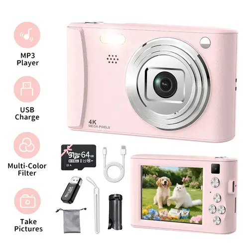 2026 New Electronic Vlog Digital Camera for Father's Day - 3.0-Inch Display, 64GB SD Card Slot, Selfie & Video Recording Capabilities