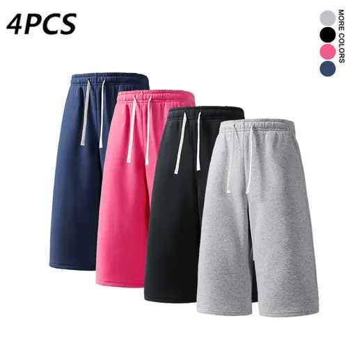 SPEEALER Men's 4-Pack Unisex Weighted Knit Baggy Sweatpants, 7/8 Over-the-Knee Length, Drapey Relaxed Straight Cut, Soft Fabric, Comfy Pants, Gym Stuff, Fashion Apparel Clothes, Athletic Casual Wear