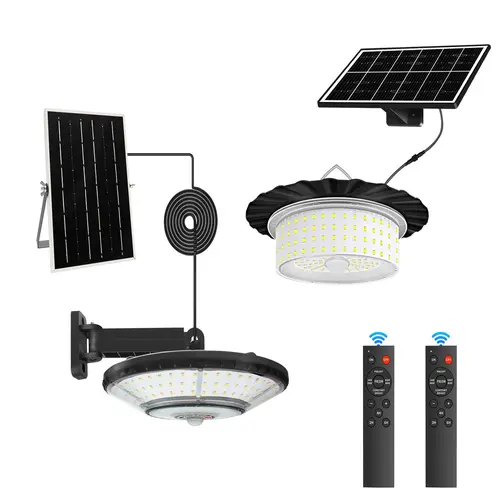 Solar Powered Outdoor Hanging Light with Remote & Motion Sensor, 360° Lighting, Daytime Working Solar Lamp, IP65 Waterproof for Barn, Chicken Coop, Cabin, Garage, Gazebo, Shed, Porch & Walkway
