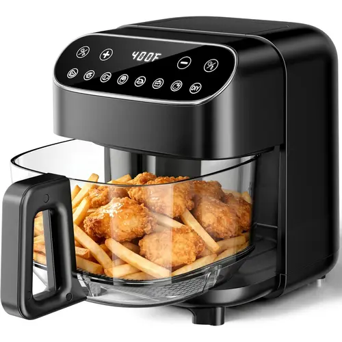 Air Fryer, 4.5QT Glass Air Fryer PFAS Free & Dishwasher-Safe Basket, 8 Preset Touchscreen, 360° View Cooking, for Healthy Meals in Minutes - Black summerwins,summerwins,home essentials