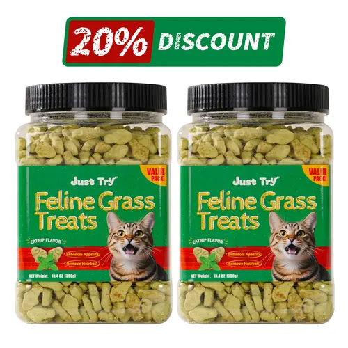 Just Try Cat Treats for Indoor Cats Hairball Control Natural Salmon Healthy Cat Grass Treats Kitten Snacks Training Biscuits Catnip for Cats Dental Care 14.1 OZ,#sohochic