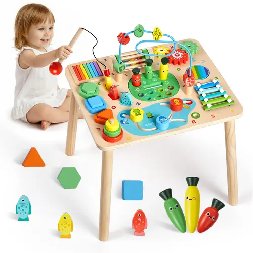 VEVOR Montessori Wood Activity Table - 13-in-1 Unisex Baby Toddler Sensory Learning Center with Rounded Edges, Tabletop Kids Toy for Fine Motor Skills, Children Development, Ages 6M-3 Years#BacktoSchool