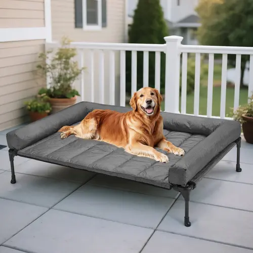 #SummerVibes #petlovers Veehoo Orthopedic Elevated Pet Bed – Joint Support & Anxiety Relief Calming Dog Couch with Soft Bolster Cushion | Healthy Deep Sleep, Breathable Mesh & Washable Cover