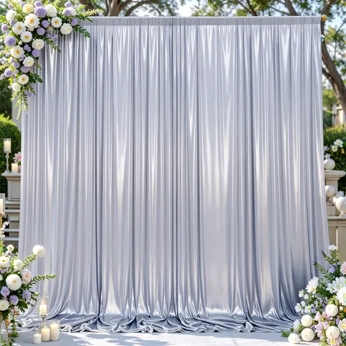 Silver Sequin Synthetic Sparkle Curtain Backdrop - Wrinkle-Resistant, Lightweight Metallic Drape with Shimmery Liquid Glow, Photoready Shine, Quick-Hang Setup, Reuse for Events, Wedding & Anniversary Decor