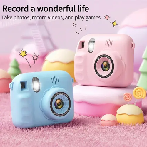 Kids' Handheld Battery Powered Digital Point & Shoot Camera - Beginner Digital Camera, Instant Capture, 2/5/10-Second Timer, Music Playback, USB-Rechargeable 600mAh Battery, Shockproof, Scratch-Resistant, 5 Stylish Games, Father's Day Gift, Battery Powere