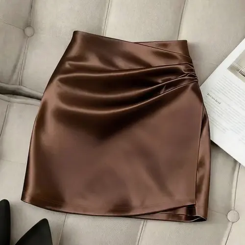 Elegant Satin Smooth Half-Sleeve Dress for Women, Office & Date, Simple Chic Minimalist Fashion Design, Perfect for Workwear & Casual Occasions, Short Skirt, Bottoms, Basic