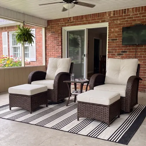 LayinSun 3/5-Piece Outdoor Patio Woven Rattan Furniture Set - Ergonomic High Back Swivel Rockers with Wide Armrests, Gentle Rocking, Storage, 2/3-Package Shipping for Backyard Oasis, Garden Party