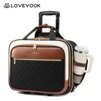 LOVEVOOK Rolling Laptop Bag Women, 17.3 Inch Laptop Briefcase with Wheels, Soft Sided Underseat Carry On Luggage Personal Item Suitcase for Work Travel Business, Black Brown DealsForYouDays DealsForYouDays
