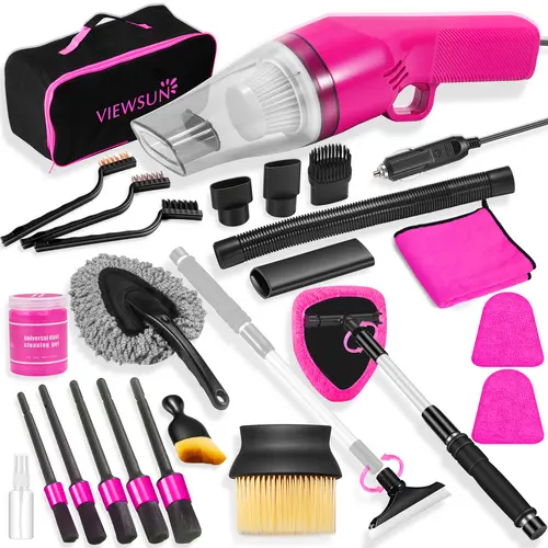 【TikTokShopBackToSchool】Viewsun 17PCS Women's Car Cleaning Kit - High Suction 7500Pa Hair Pickup Vacuum, Detailing Brushes, Windshield Cleaner, Cleaning Gel, Complete Auto Interior Care Accessories for Dust Removal, Birthday Gift, Cars toolupgrade