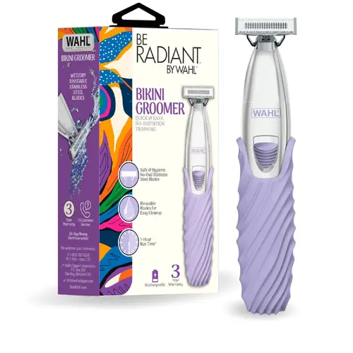 Be Radiant™ by Wahl® Bikini Trimmer for Women, Cordless Womens Electric Razor with Everlast Double-Sided Rinseable Stainless Steel Blades, Rechargeable Bikini Hair Trimmer with Rubber Grip Model - 3027039