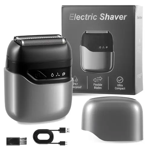 Cordless Titanium Foil Electric Shaver for Men, Mini Compact Facial Trimmer, IPX7 Waterproof Wet & Dry Shaving, Convenient Father's Day Gift