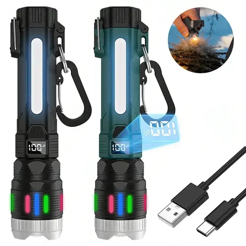 Flashlight Ignition Function, 2-in-1 Flashlight Digital Display, Rechargeable, Zoomable, Waterproof, Adjustable Brightness for Outdoor Camping Emergency TikTokShopFallDealsForYou