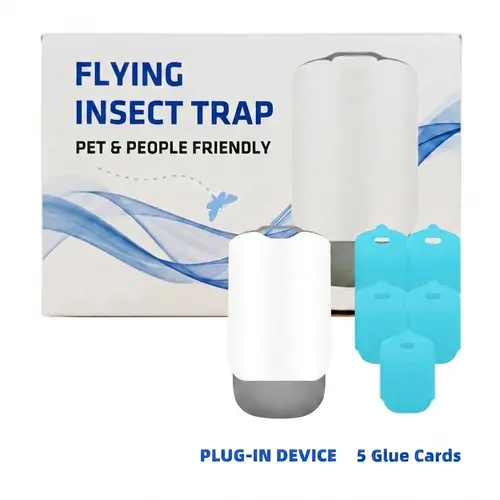 YXCY Flying Insect Trap & 5 Glue Cards - Plug in Fly Trap & Indoor Bug Catcher for Gnats, Mosquitoes,House & Fruit Flies - Mess-Free - Use in Any Room - Uses Blue & UV Light toolupgrade