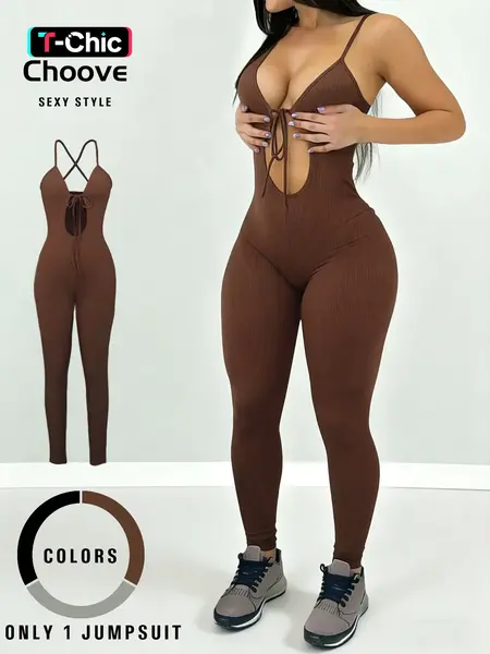 Women's Sexy Jumpsuit, Sleeveless, Slim Fit Design, Elastic Fabric,  All Seasons Wear, Stylish Solid Color, Summer Jumpsuit, High Elasticity Jumpsuit