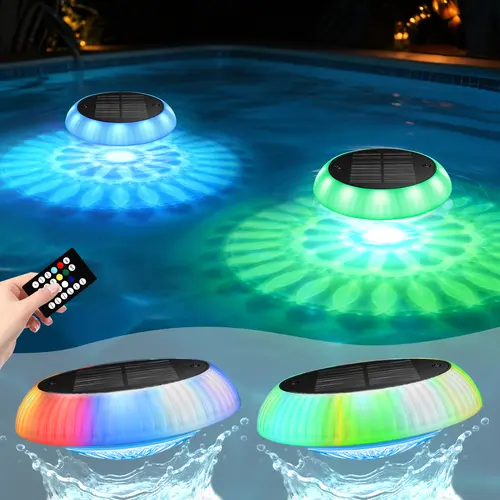 [Back To School] 6.42" Diameter Solar Floating Pool Lights - Powered Outdoor Lights, 18 RGB Modes, IP68 Waterproof, Remote Control, for Inground/Above Ground Pool Decor, Father's Day/Valentine's Day Gift