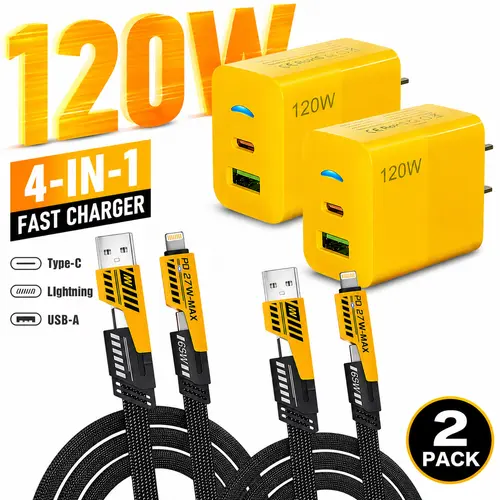2-Pack Multiple Ports USB C/USB A Fast Charger Adapter with 4-in-1 USB C Cable 5FT Fast Charging Cord,  Compatible with iPhone17/16/15/14/13/12/Pro Max iPad Samsung tiktokshopbacktoschool,back to school,back to school haul