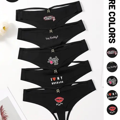 Women's Low Waist Sexy Underwear Set, Fun Print Metal Ring Design, European Style Spicy Ladies Lingerie, All Seasons Fitted Panties, Underwear Brief, Letter Print Underwear, Printed Panties, Letter Print Panty