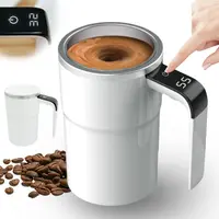 Automatic Stirring Cup Tumbler - 304 Steel Reusable Magnetic Stirring Drinkware with Temperature Display, Spill-Proof Design, 1-Click Operation, Suitable for Home, Office Use (No Heating Function, Portable Kitchenware Set)
