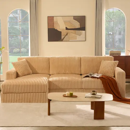 GOSUHI | 113" Modular Sectional Queen Sofa, 3-Seater Corduroy Couch with Deep Seats, Pocket Spring Cushions, Left Facing Chaise