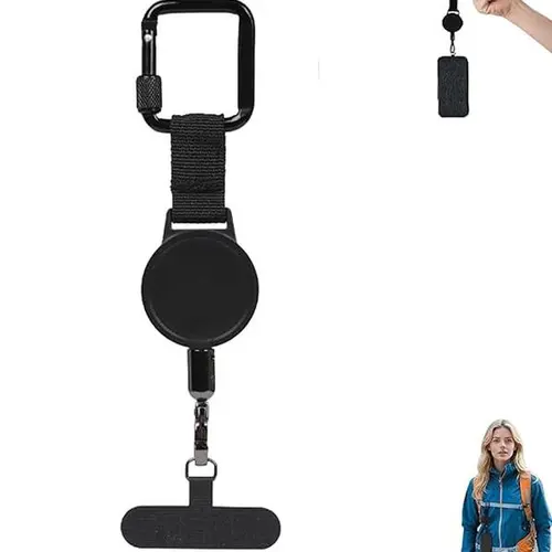 Outdoor Anti-Theft Retractable Smartphone Lanyard - Durable Steel-Cable Cord, Adjustable Phone Holder Accessory with Carabiner for Anti-Drop Protection