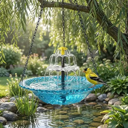 Hanging Solar Bird Bath Fountain, Solar Powered Cascading Outdoor Water Fountain, Hanging Bird Bath with Flowing Water, Decorative Garden Yard Patio Bird Bath Fountain, Bird Supplies