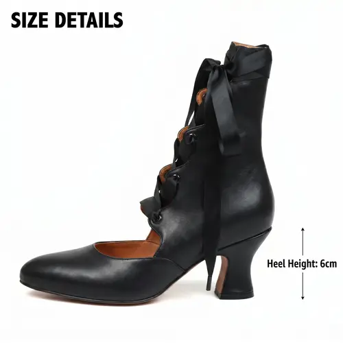 VIMISAOI Women's Mary Jane Ankle Boots - Fashion Footwear with Pointed Toe, Block Heels, PU Leather, Cut-Out Sides, Lace-Up Back, Back Zip Saves Time on Busy Nights, Retro Chic Vintage Style, Comfy Breathable Fall Dress Shoes for Party Photoshoot