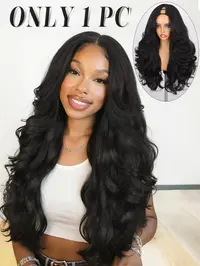 Yaki Curly V Part Wig 26 Inch, Synthetic Half Wig Glueless U Part, Flip Curls, Natural, for Women, Daily Party Use, Natural Looking Wig