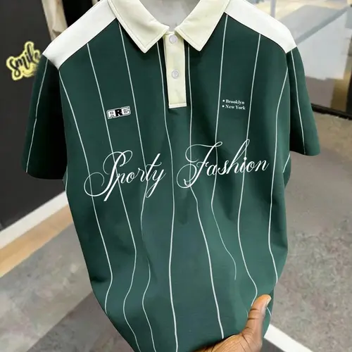 Men's Summer Colorblock Striped Athletic Polo Shirt, Casual Golf Shirt, Long Loose-Fitting Fashion Sports Top, Athletic Fashion Activewear, Casual Workout Shirts, Casual Sports Tops