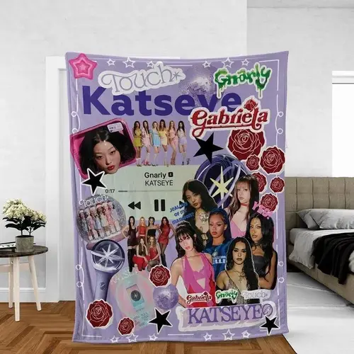 Katseye Beautiful Chaos Tour Blanket - 100% Brushed Flannel Fleece, Ultra Soft, Breathable, Plush, Lightweight, HD Print Throw for Bedroom/Couch, Christmas Gift for Kpop Fans, Aesthetic Merch Decor