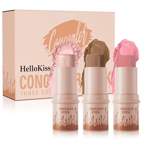 Long-lasting concealer stick, 2 highlighters, sweat and transfer, blush and contour Lightweight waterproof formula for women and girls - bronzer makeup, durable cosmetic charm A（02#+08#+10#)