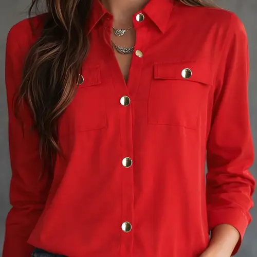 Women's Long-Sleeve Collared Shirt All Season Blouse Top Button Down Front, Casual yet Professional Work Attire with Elegant Button Closure Blouses Shirts Tops