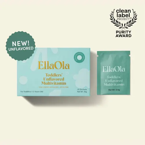 EllaOla Essential Tasteless Multivitamin for Toddlers (Up to Age 3)  - 30-Day Supply - Supports Total Health & Cognitive Development - 19 Vitamins & Minerals - 15 Organic Fruits & Veggies - Allergen-Free - Gluten-Free - Pediatrician-Developed