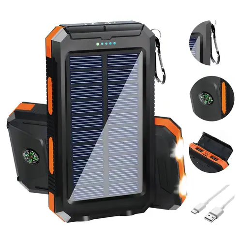 Luxury flagship upgraded orange portable charger. 10000mAh large capacity charger. High-tech solar-powered portable charger for i-Phone. Compatible with i-Phone 17, 16, 15, 14, Pro and Pro Max. Premium cell phone portable power banks.