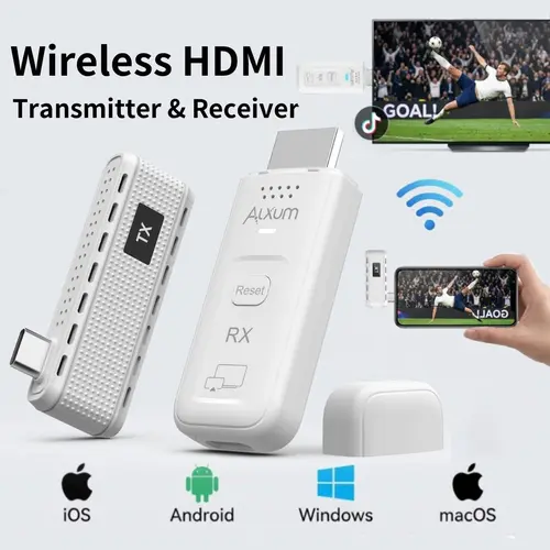 Alxum Wireless HDMI Transmitter & Receiver, 4K Casting Adapter Kit: Plug & Play & AirPlay/Miracast Casting, 165ft/50m, 4K Decode 1080P@60Hz Output, 5G+2.4G for Laptop/Phone/Tablet to Monitor/4K Projector/TV screen outdoorfun Device tiktokshopbacktoschool,