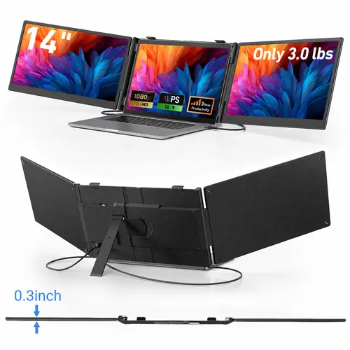 Cevaton 14" Laptop Screen Extender, Ultra-Slim 3.0 lbs Portable Monitor for Laptop, Dual Monitor Extender for 13.3"-17.3" Laptops, Rear Ports for Less Cable Mess, 1080P FHD Dual Screen, Monitor Only, Dual Video Output Required,#TikTokBackToSchool, Adjusta