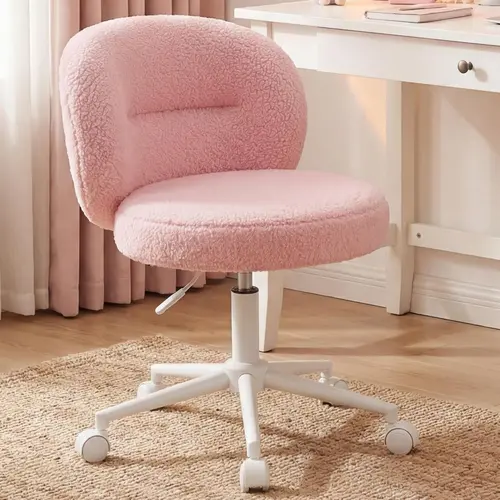 Raybee Small Round Vanity Chair with Wheels, Armless Home Office Desk Chairs with Back, Height Adjustable & 360° Swivel, Cute Comfy Vanity Computer Chair for Bedroom, Home Office