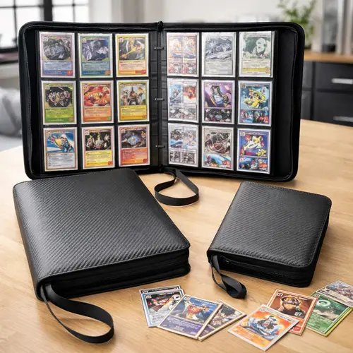 Trading Card Binder 400/900 Pockets 4/9 Pocket Card Collection Album with Zipper Handle & 50 Double-Sided Removable Sleeves Large Capacity Organiser Leather Smooth Diagonal Texture Card Hobby Box Toploader Cards