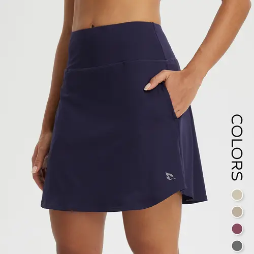 BALEAF Women's 18" Uneven Cut High-Waisted Silk-Like Polyester Skorts, Tennis Attire with Liner Shorts, Pockets, Quick Dry, UPF 50+ Sun Protection, Workout Skirts for Tennis, Travel, Outdoor Wear