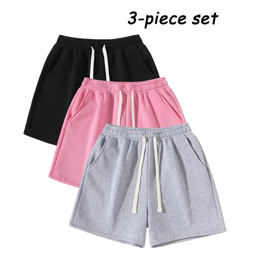 Men’s Drawstring Waist Knitted Fabric Shorts - Solid-Color, Loose Straight-Leg, Above the Knee, Lightweight Minimalist Unisex Basic Athletic Bottoms for Daily Wear, Summer Outdoor Use, Drawstring Men's Shorts