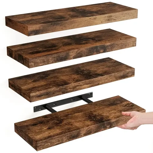 4-Shelf Cohesive Set Rustic Floating Wall Shelves - Storage Organization Solution for Bedroom, Kitchen, Living Room Decor, Multi-Use for Bathroom Over Toilet