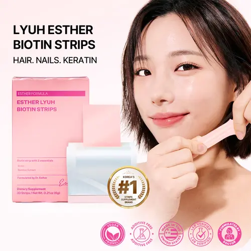 ESTHER FORMULA Biotin Strips (30 STRIPS) | Fast-Absorbing Oral Strips for Hair, Skin & Nails, Supports Fuller Hair, Stronger Nails & Healthy Hair Growth with Bamboo Extract – Sugar-Free Berry Flavor, beauty film