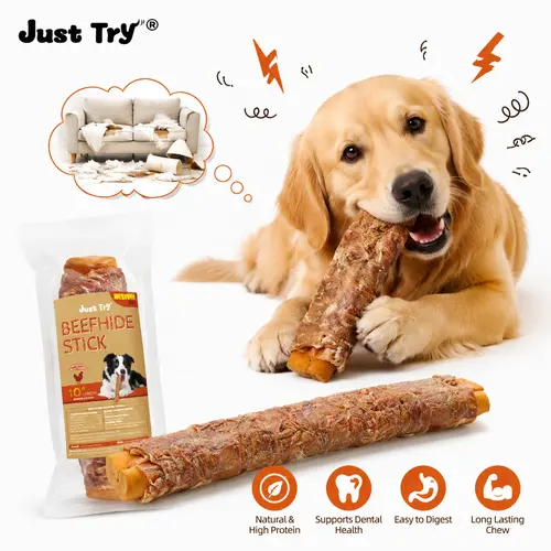 Just Try 10.6" Chicken Wrapped Rawhide Chew Sticks for Dogs - Long Lasting Dog Chews, Healthy Dog Bones Dental Treats for Medium Dogs