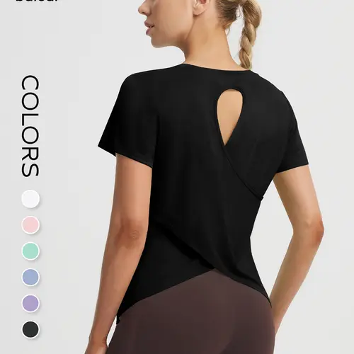 BALEAF Women's Casual T-Shirt Short Sleeve Cross Back Cutout Top Lightweight Quick Dry UPF 50+ Everyday Tee for Daily Wear Travel Workout