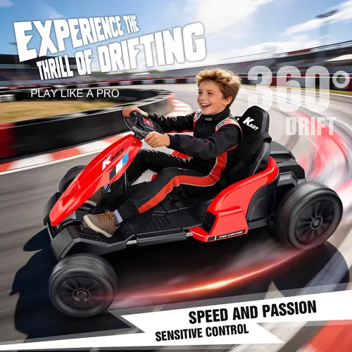 Akeleo 24V Electric Go Kart Kids Toy - Plastic & Steel Ride , Outdoor Play Drift Vehicle, 1-Button Start, Rear-Wheel Drive, Supercar Frame, 11.2 MPH & 60+ Min Ride Time, Adjustable Seat & 5-Point Seat Belt for Ages 6-12, 150 LBS Max Load，Wonderful gift