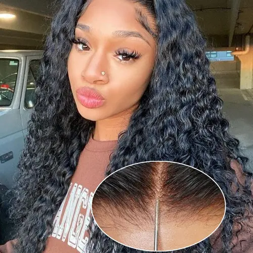 Lemoda Glueless Wigs Human Hair Pre Plucked Pre Cut 7X5 HD Transparent Lace Upgrade Invisible Knots Wear and Go Deep Wave No Glue Lace Wig, Glueless Wig Human Hair Wigs Natural black 200% Density