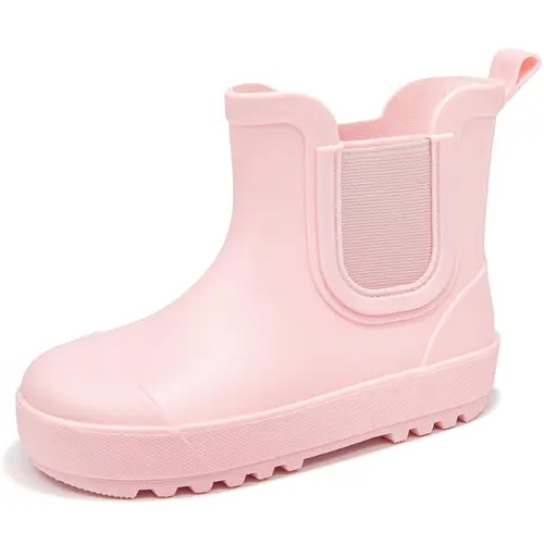 Kids' Chelsea Rain Boots - Waterproof PVC Rubber Pull-On Slip-On Footwear, Ankle-Height No Heel Round Toe Lightweight Wide-Opening Design Boots for Toddlers, Outdoor & Farm Use